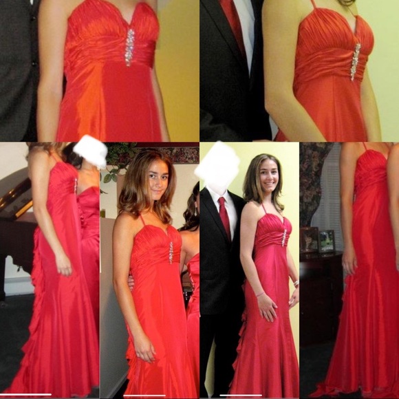Red Mermaid Designer Rhinestone Pageant Prom Gown - Picture 8 of 13